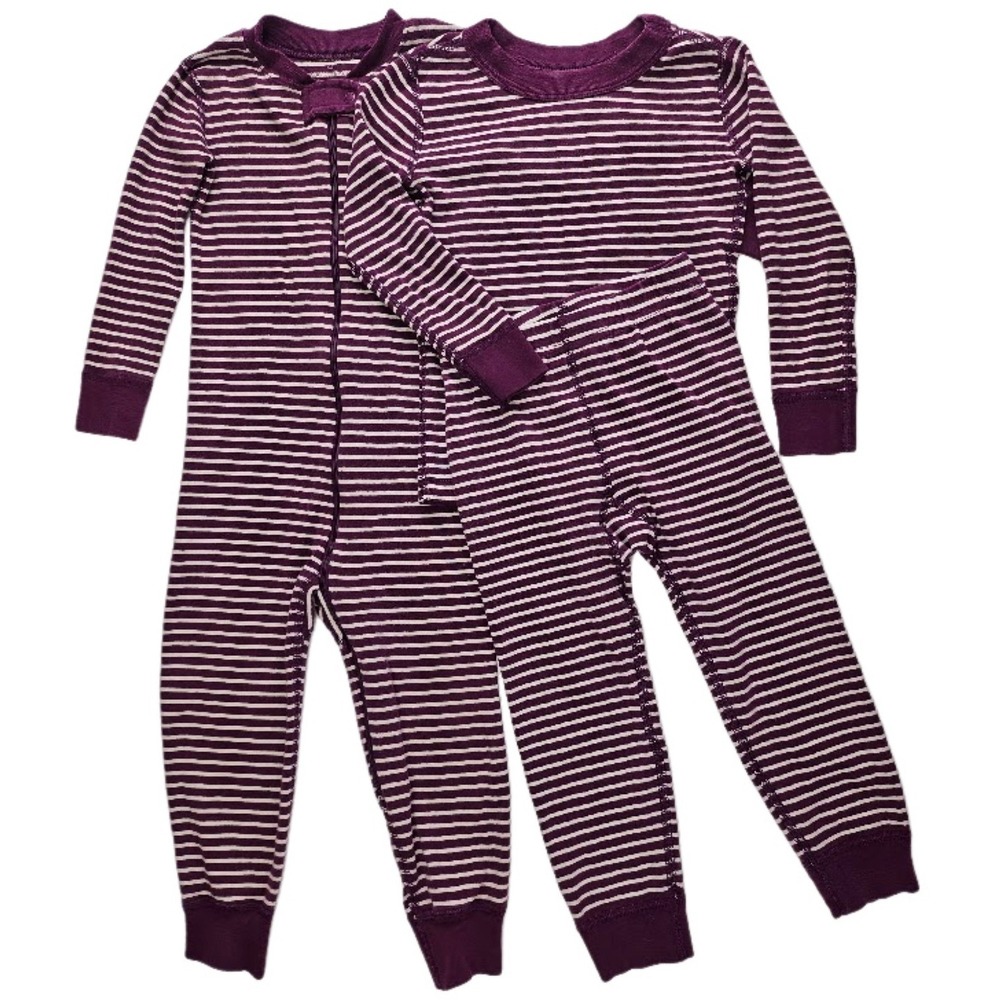 Moon & Back Hanna Andersson Toddler 3T Pajama Lot Burgundy Stripe Cotton 2pc 1pc